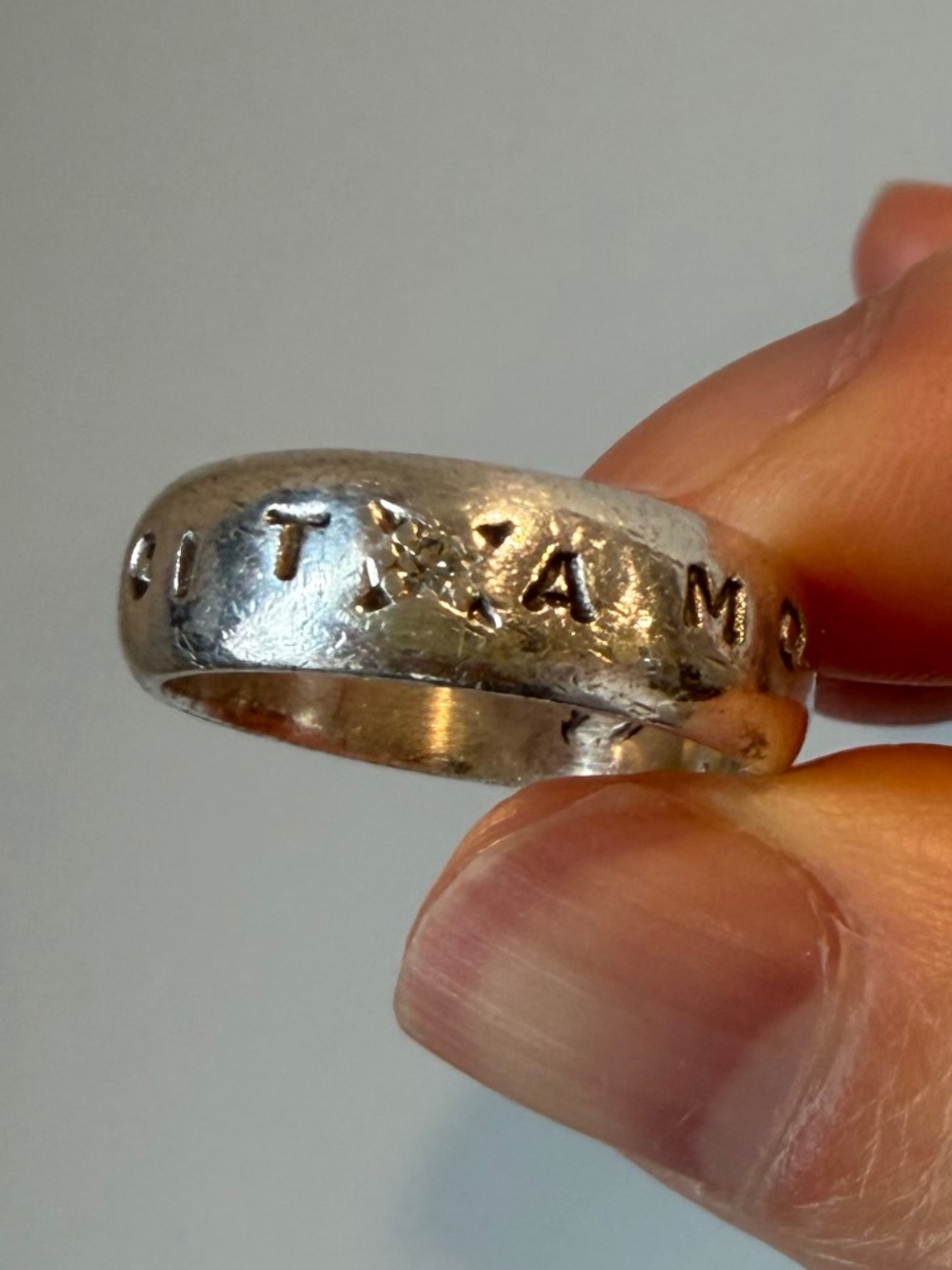 Handmade diamond silver ring engraved w/ “AMOR OMNIA VINCIT”(Love conquers all)